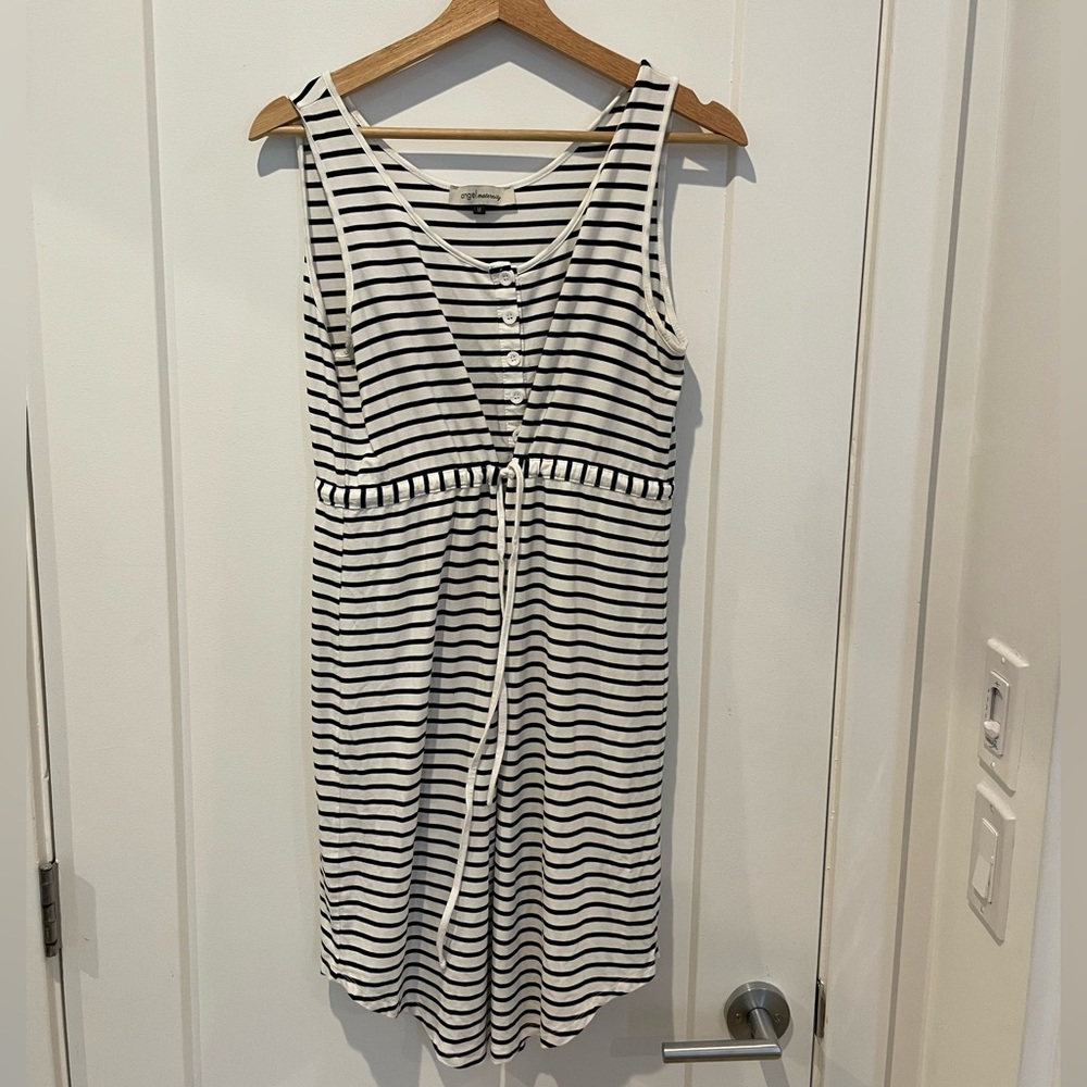 Maternity Button Front Drawstring Summer Dress - image 1